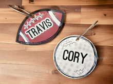Load image into Gallery viewer, Personalized Sport Name Bag Tags, 3&quot; Acrylic Backpack Keychain, Party Gift Favors, Volleyball, Basketball, Soccer Lovers, Softball, Baseball Players
