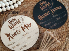 Load image into Gallery viewer, Wizard Baby Personalized Name Announcement , Baby Shower Gift , Nursery Decor , Gender Reveal , Baby Gift , Laser Engraved , Baby Milestone
