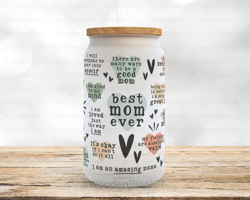 Best Mom Ever Edition Glass Cup, Iced Coffee Glass Can, Frosted Glass Tumbler, Mother's Day Gift, Gift For Her, Christmas Gift