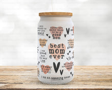 Load image into Gallery viewer, Best Mom Ever Edition Glass Cup, Iced Coffee Glass Can, Frosted Glass Tumbler, Mother&#39;s Day Gift, Gift For Her, Christmas Gift
