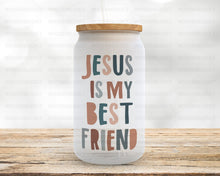 Load image into Gallery viewer, Faith Based Glass Cup, God is Within Her, Bible Scripture, Christian Gift, Iced Coffee Mug, Frosted Glass Tumbler, Birthday, Gift For Her
