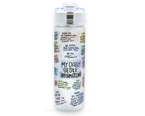 Daily Bible Affirmations Edition, 20oz Frosted Glass Water Bottle, Flip Top Lid w Strap Included, Affirmation, Mother's Day, Water Tracker