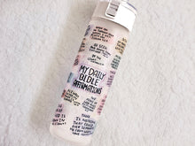 Load image into Gallery viewer, Daily Bible Affirmations Edition, 20oz Frosted Glass Water Bottle, Flip Top Lid w Strap Included, Affirmation, Mother&#39;s Day, Water Tracker
