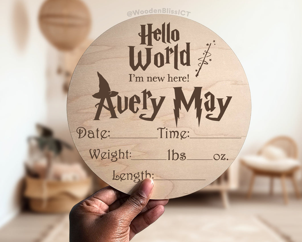 Wizard Baby Personalized Name Announcement , Baby Shower Gift , Nursery Decor , Gender Reveal , Baby Gift , Laser Engraved , Baby Milestone