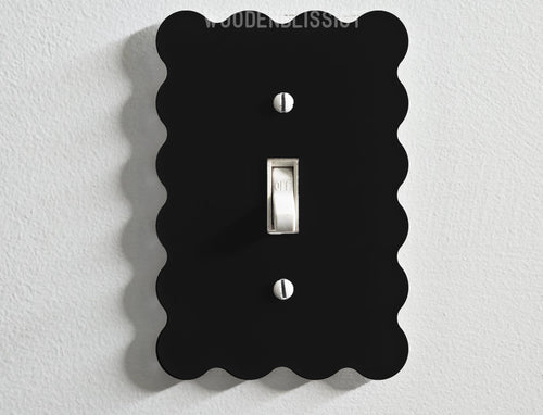 Glossy Black Light Switch Cover, Wavy, Laser Cut Acrylic, Home Decor, Single Standard or Rocker Switch, Cute Switch Cover, Multiple Shapes