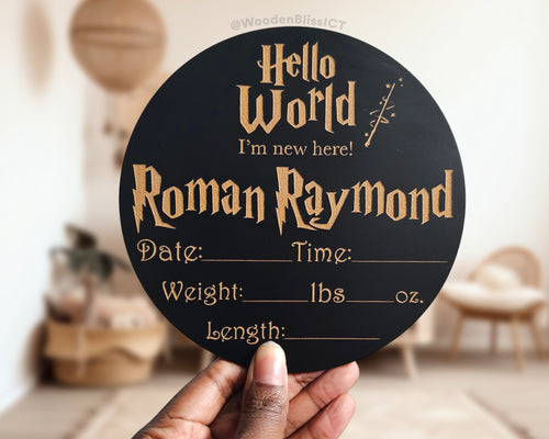 Wizard Baby Personalized Name Announcement , Baby Shower Gift , Nursery Decor , Gender Reveal , Baby Gift , Laser Engraved , Baby Milestone