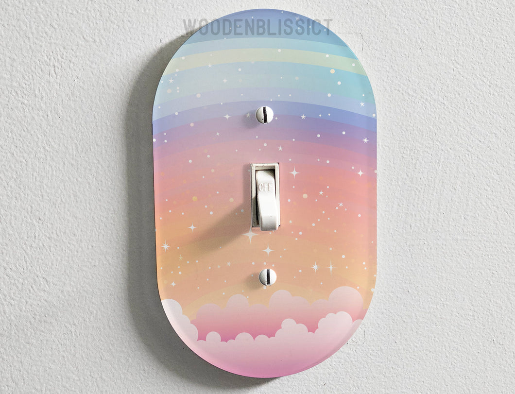 Dreamy Rainbow Cloud Light Switch Cover, Laser Cut Acrylic, Home Decor, Single Standard or Rocker Switch, Cute Switch Cover, Kids Room Decor