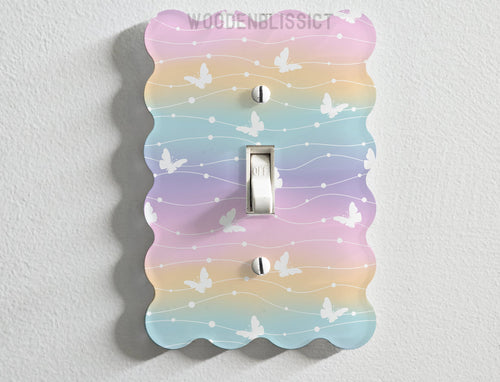 Dreamy Rainbow Butterflies Light Switch Cover, Laser Cut Acrylic, Home Decor, Standard or Rocker Switch, Cute Switch Cover, Kids Room Decor