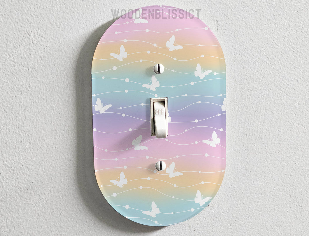 Dreamy Rainbow Butterflies Light Switch Cover, Laser Cut Acrylic, Home Decor, Standard or Rocker Switch, Cute Switch Cover, Kids Room Decor