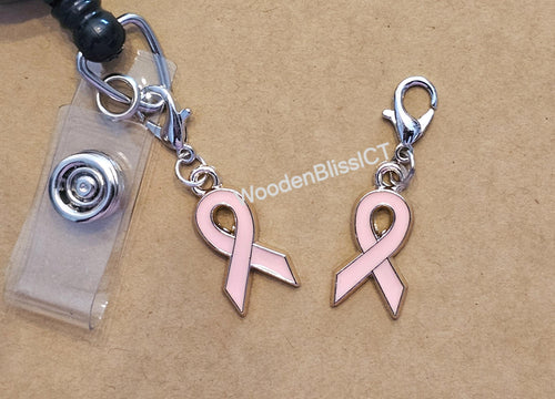 Badge Reel Charm, Breast Cancer Awareness Charm, Lanyard Charm, Nurse Teacher Badge Charm, Nurse ID Holder, Cancer Awarness, ID Holder Charm