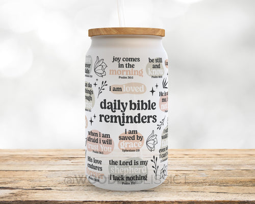 25oz 16oz Bible Scripture Daily Reminder Glass Cup, Iced Coffee Glass Can, Frosted Glass, Mental Health Cup, Gift For Her, Christmas Gift
