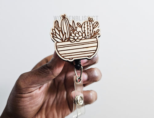 Wooden Badge Reel, Cactus Succulent Floral Badge Reel, Nurse Teacher Retractable Badge Reel, Badge Buddies ID Reel, Nurses Appreciation Gift