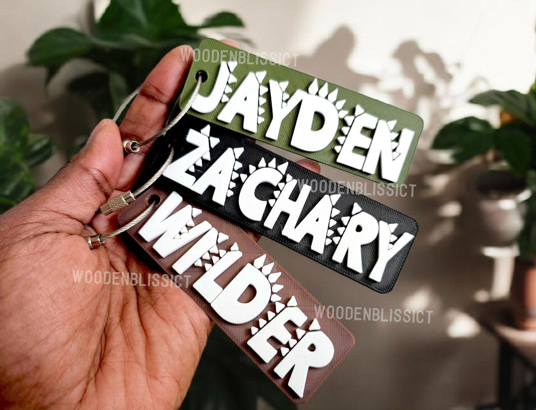 007 Dinosaur Custom Bag Tags, 3D Printed Personalized School Backpack Tag, Gift for Kids, Lunch Box Name Tag, Backpack Keychain, T-Rex Theme