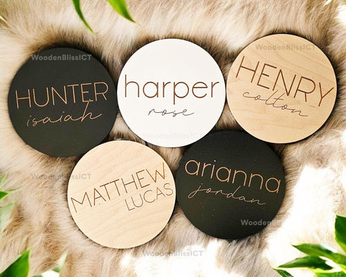 Baby Name Announcement Sign, Baby Shower Gift, Nursery Decor, Gender Reveal, Baby Gift, Laser Engraved, Baby Name Round, Photo Prop