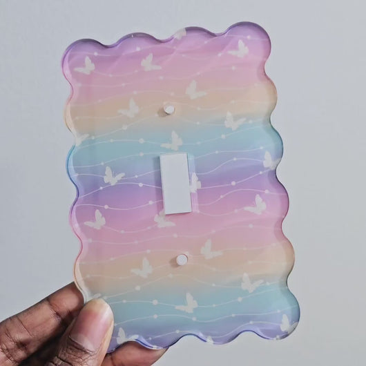 Dreamy Rainbow Butterflies Light Switch Cover, Laser Cut Acrylic, Home Decor, Standard or Rocker Switch, Cute Switch Cover, Kids Room Decor