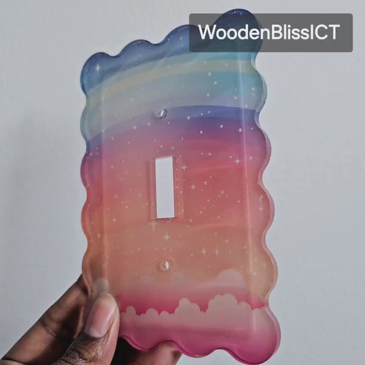 Dreamy Rainbow Cloud Light Switch Cover, Laser Cut Acrylic, Home Decor, Single Standard or Rocker Switch, Cute Switch Cover, Kids Room Decor