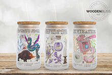 Load image into Gallery viewer, Wizard Courses Frosted Glass Cans | Magic Wizard School Glass Cups | Straw and Lid Included | Birthday Gift | Halloween Decor | Christmas

