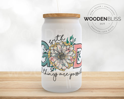 With God Cup, Christian Iced Coffee Glass Can, Religious Gift, Bible Verse Glass Cup, Gift For Her, Christian Gifts, Christmas Gift