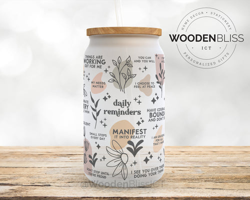 Daily Affirmation Non-Vulgar Edition Glass Cup, Iced Coffee Glass Can, Frosted Glass Tumbler, Mental Health, Gift For Her, Christmas Gift