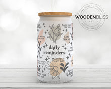 Load image into Gallery viewer, Daily Affirmation Non-Vulgar Edition Glass Cup, Iced Coffee Glass Can, Frosted Glass Tumbler, Mental Health, Gift For Her, Christmas Gift
