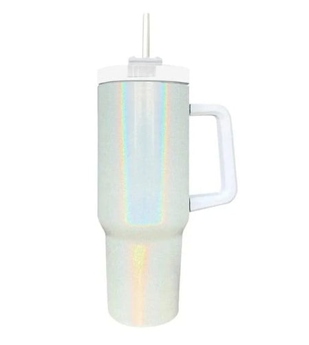 40oz SUBLIMATION READY Tumblers, Removable Handle, Lid + Straw Included, White Shimmer and Non-Shimmer, WaterTok, Gift for Her, DESTASHING