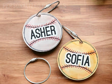 Load image into Gallery viewer, Personalized Softball Baseball Name Bag Tags, 3&quot; Acrylic Backpack Keychain, Party Gift Favors, Volleyball, Basketball, Soccer Lovers
